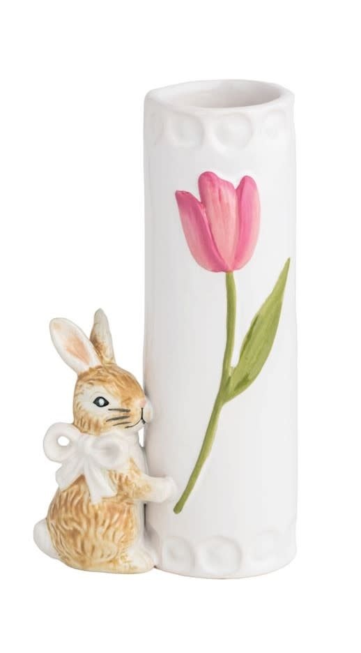 Mudpie White Bow Bunny Bunny Bud Vase.