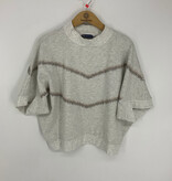 Democracy Heather Off White Multi Banded Hem Embroidered Knit Top