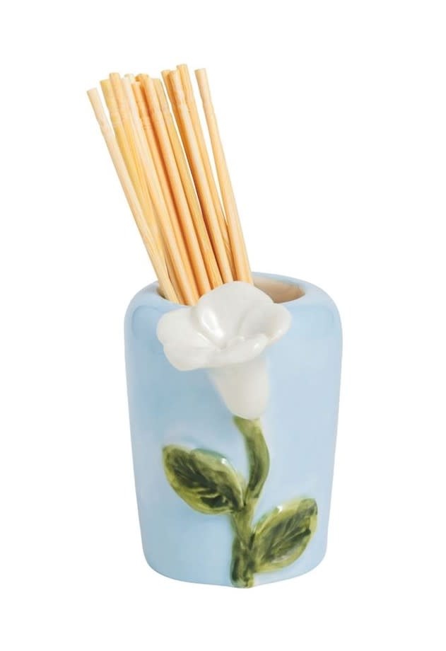 Mudpie Blue Base Flower Toothpick Caddy Set.