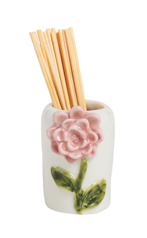 Mudpie Pink Flower Flower Toothpick Caddy Set.