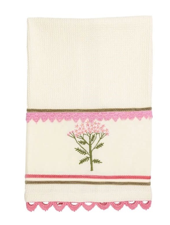 Mudpie Pink Floral Embroidered Waffle Towel.