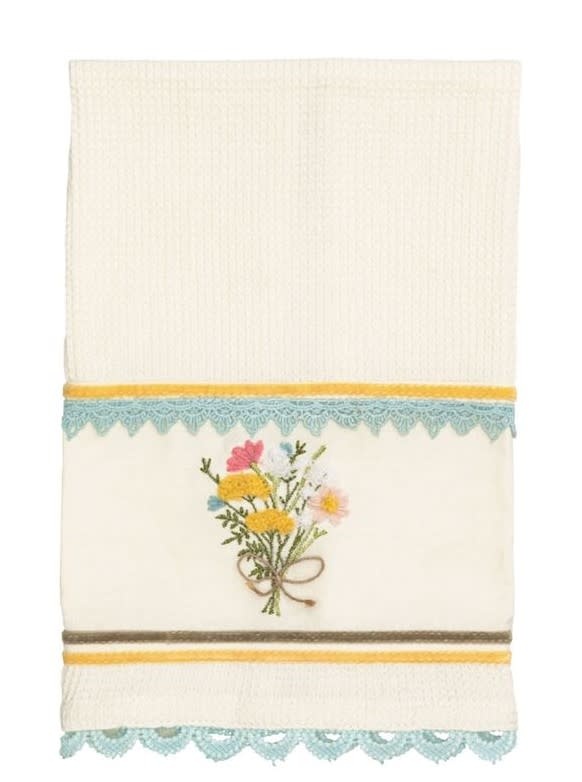Mudpie Yellow Floral Embroidered Waffle Towel.