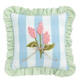 Mudpie Blue Check Ruffle Floral Embroidered Pillow.
