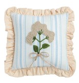 Mudpie Blue Multi-Stripe Ruffle Floral Embroidered Pillow.