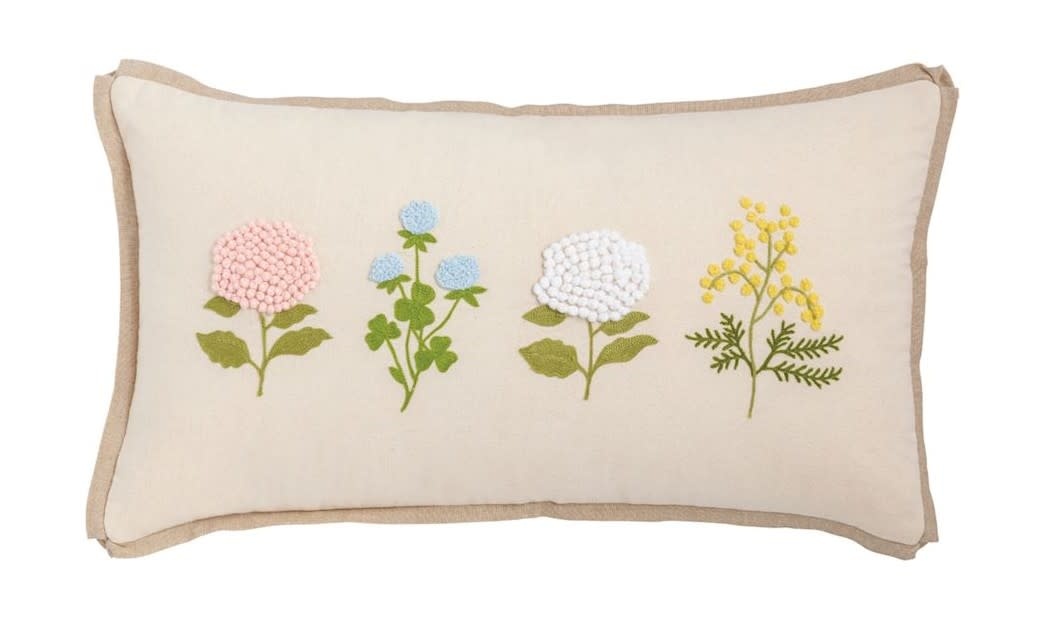 Mudpie Lumbar Floral Embroidery Pillow.