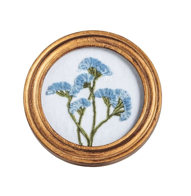 Mudpie Blue Framed Floral Embroidery