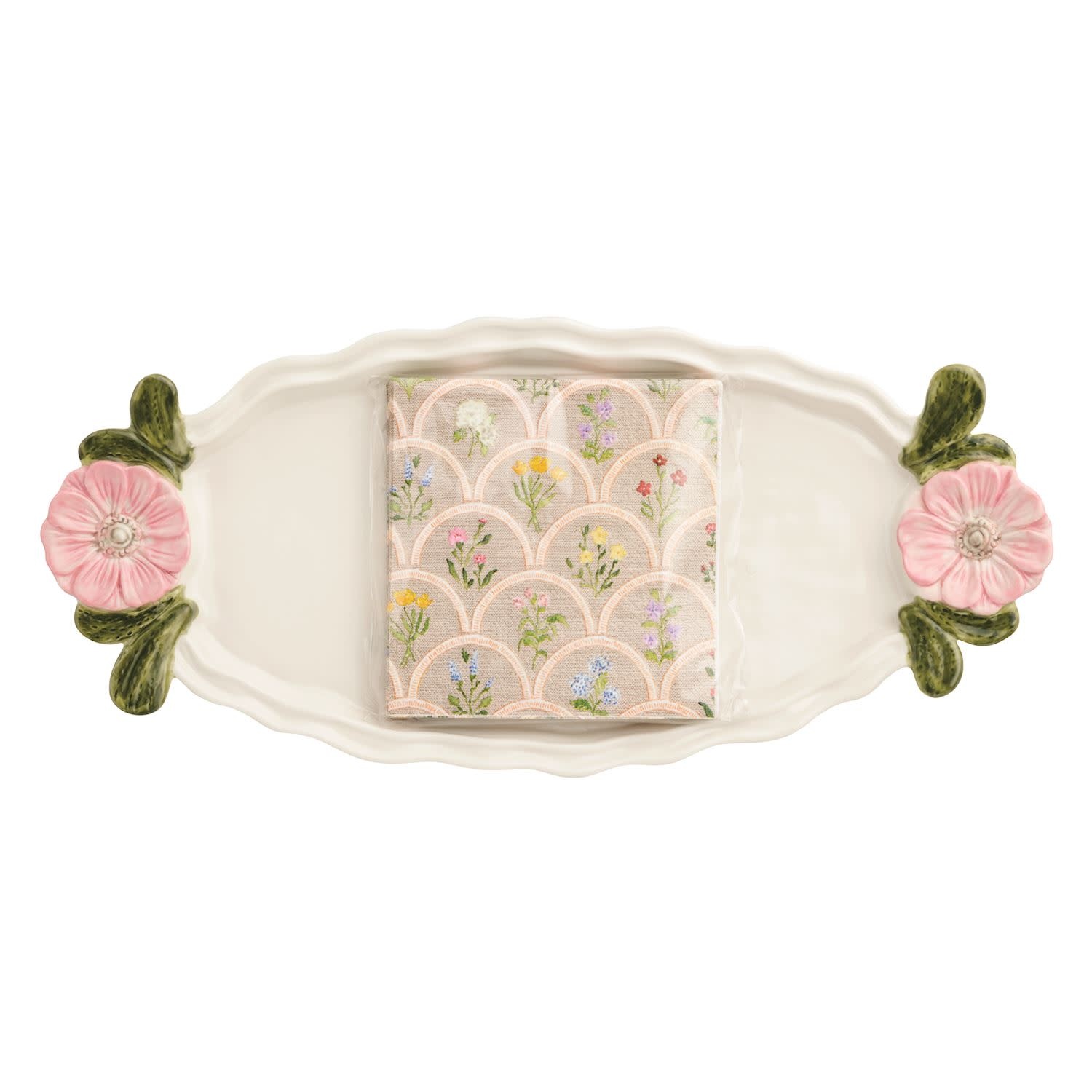 Mudpie Flower Handle Tray & Napkin Set.