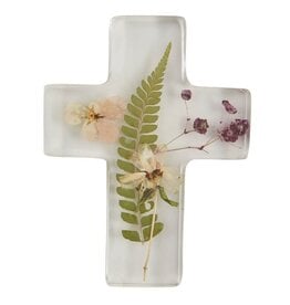 Mudpie Dried Flower Resin Cross W Fern.