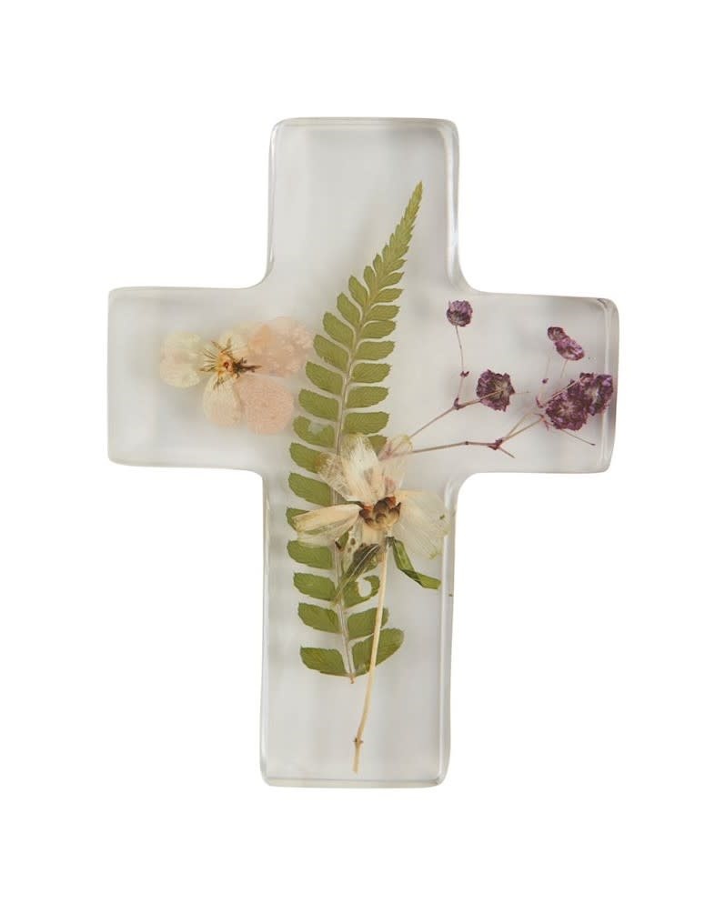 Mudpie Dried Flower Resin Cross W Fern.