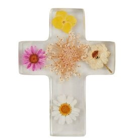 Mudpie Dried Yellow Flower Resin Cross.