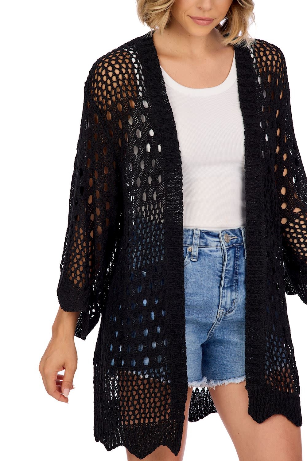 Mudpie Jeanie Crochet Cardigan-Black-One Size