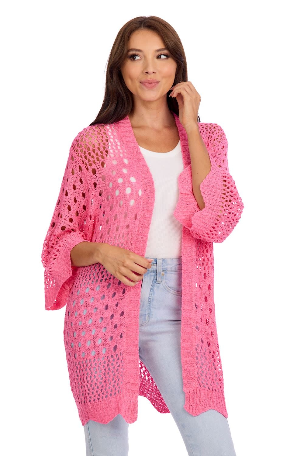 Mudpie Jeanie Crochet Cardigan-Pink-One Size