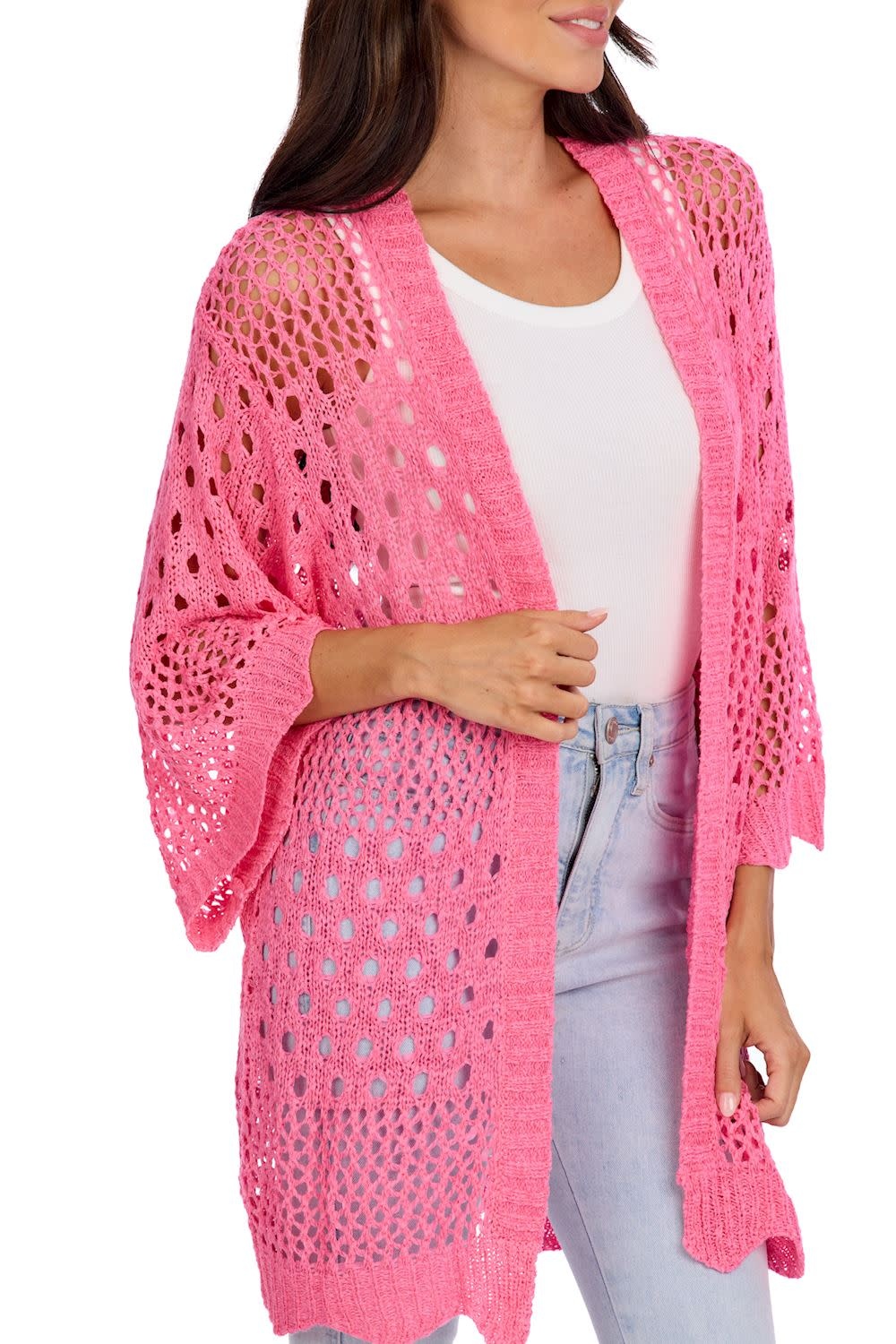 Mudpie Jeanie Crochet Cardigan-Pink-One Size