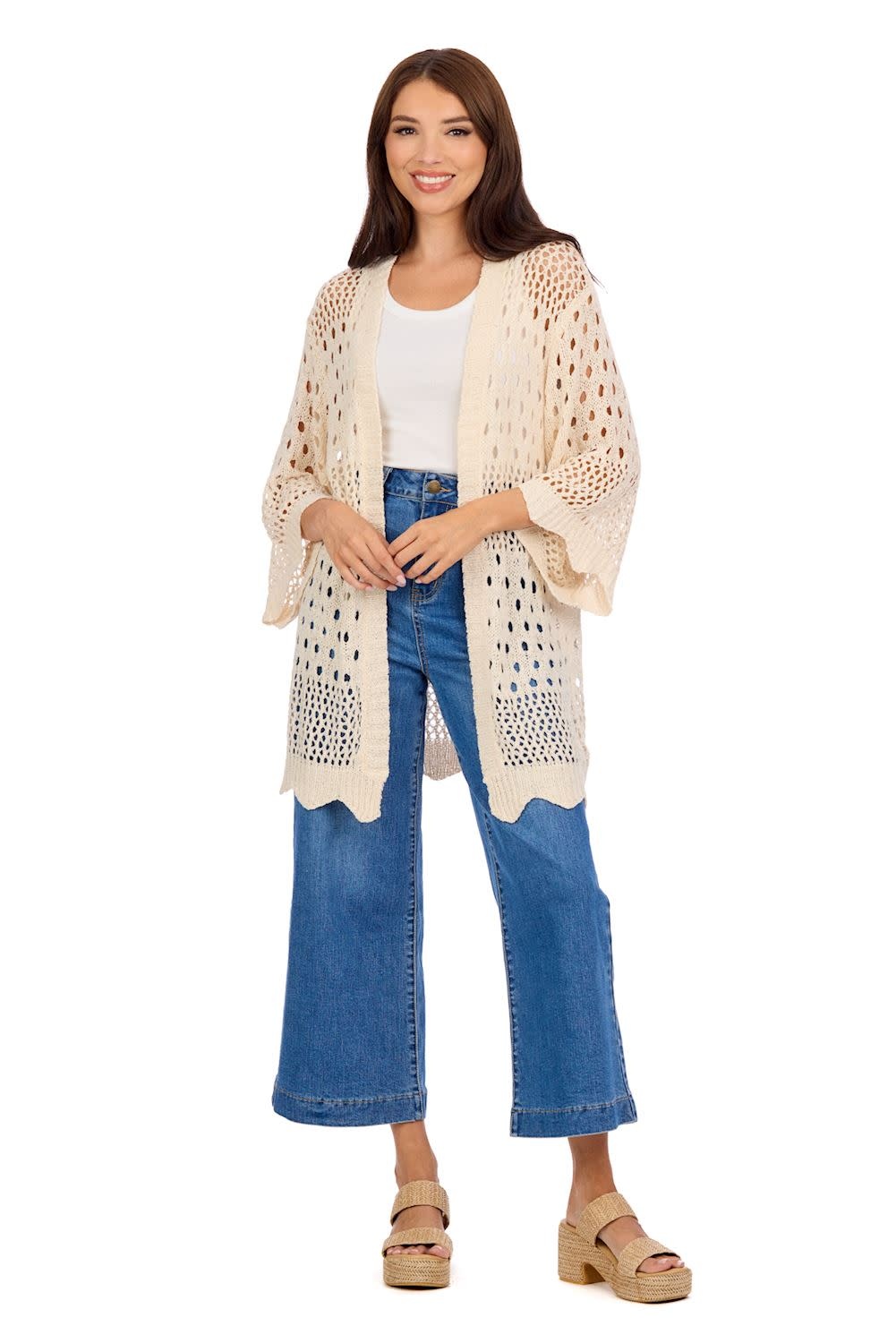 Mudpie Jeanie Crochet Cardigan-Wh
