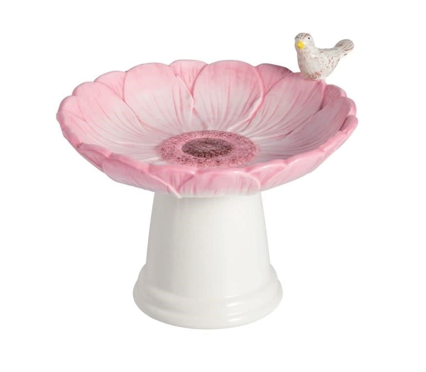 Mudpie Pink Flower Small Bird Bath