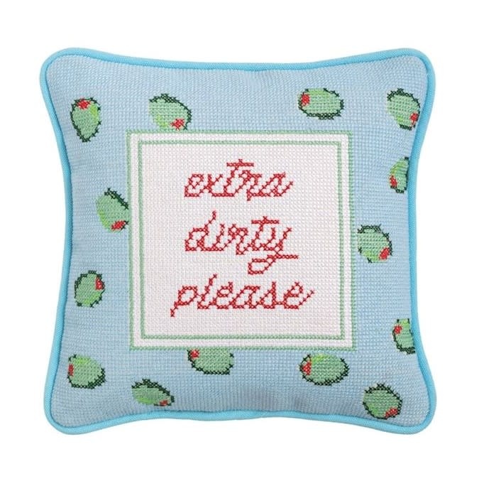 Mudpie Olives Needlepoint Pillow