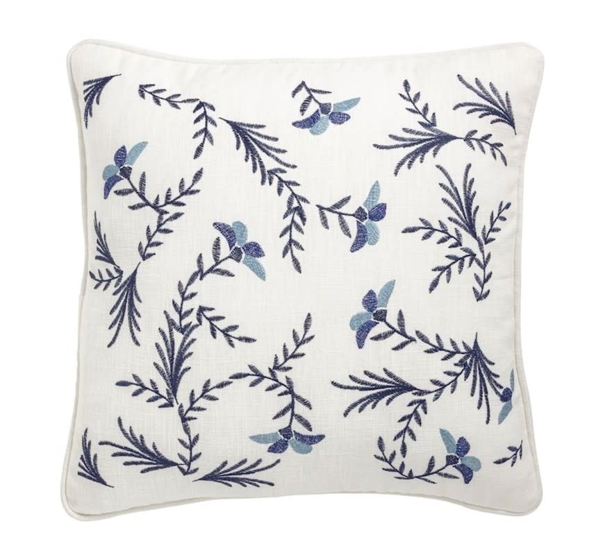 Mudpie Square Crewel Floral Pillow