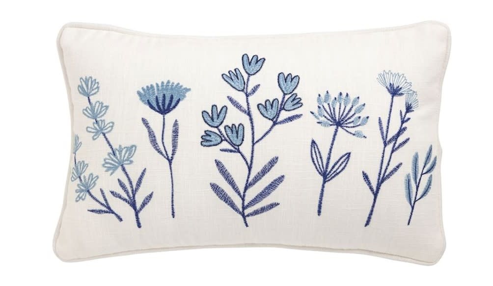 Mudpie Lumbar Crewel Floral Pillow