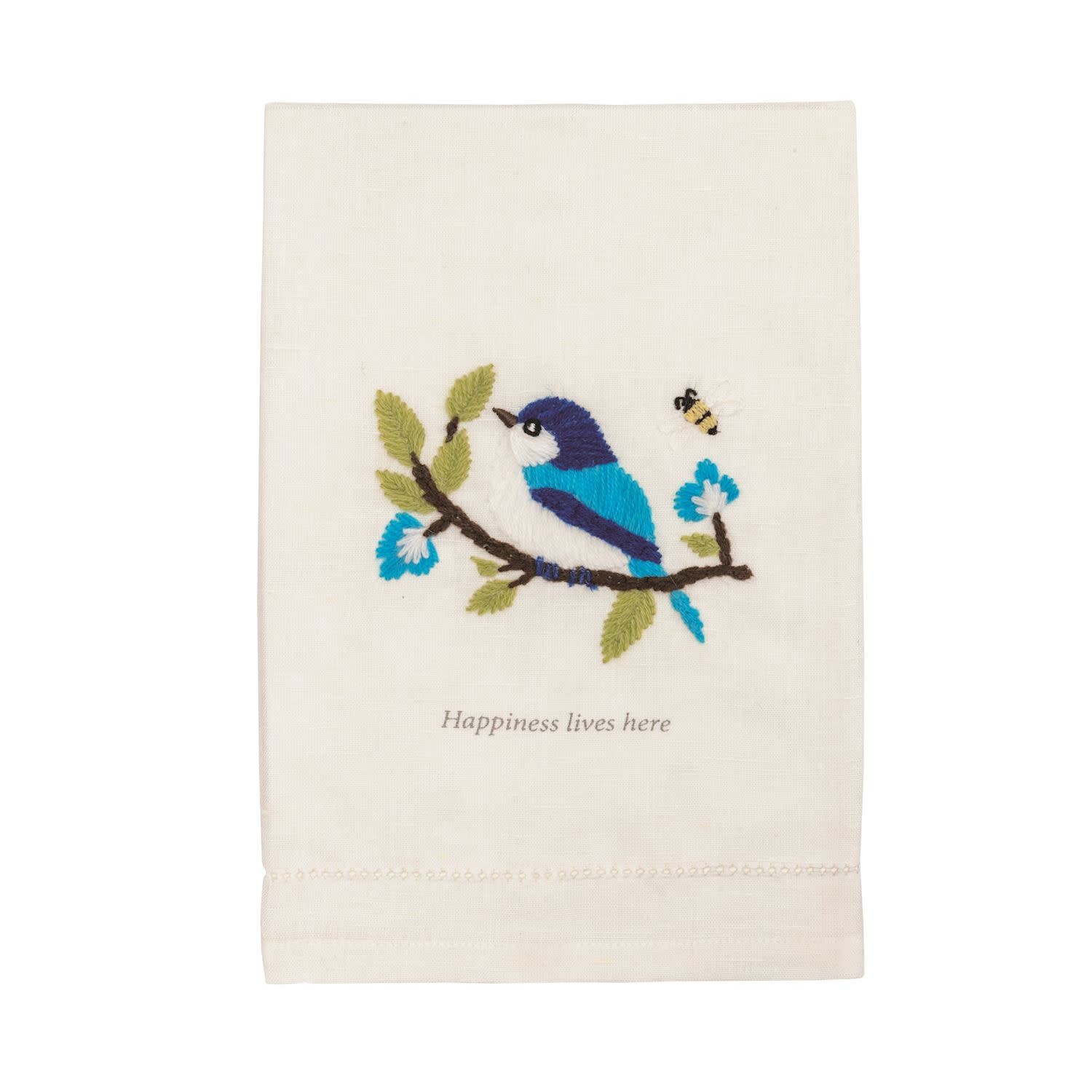 Mudpie Happy Embroidered Garden Towel