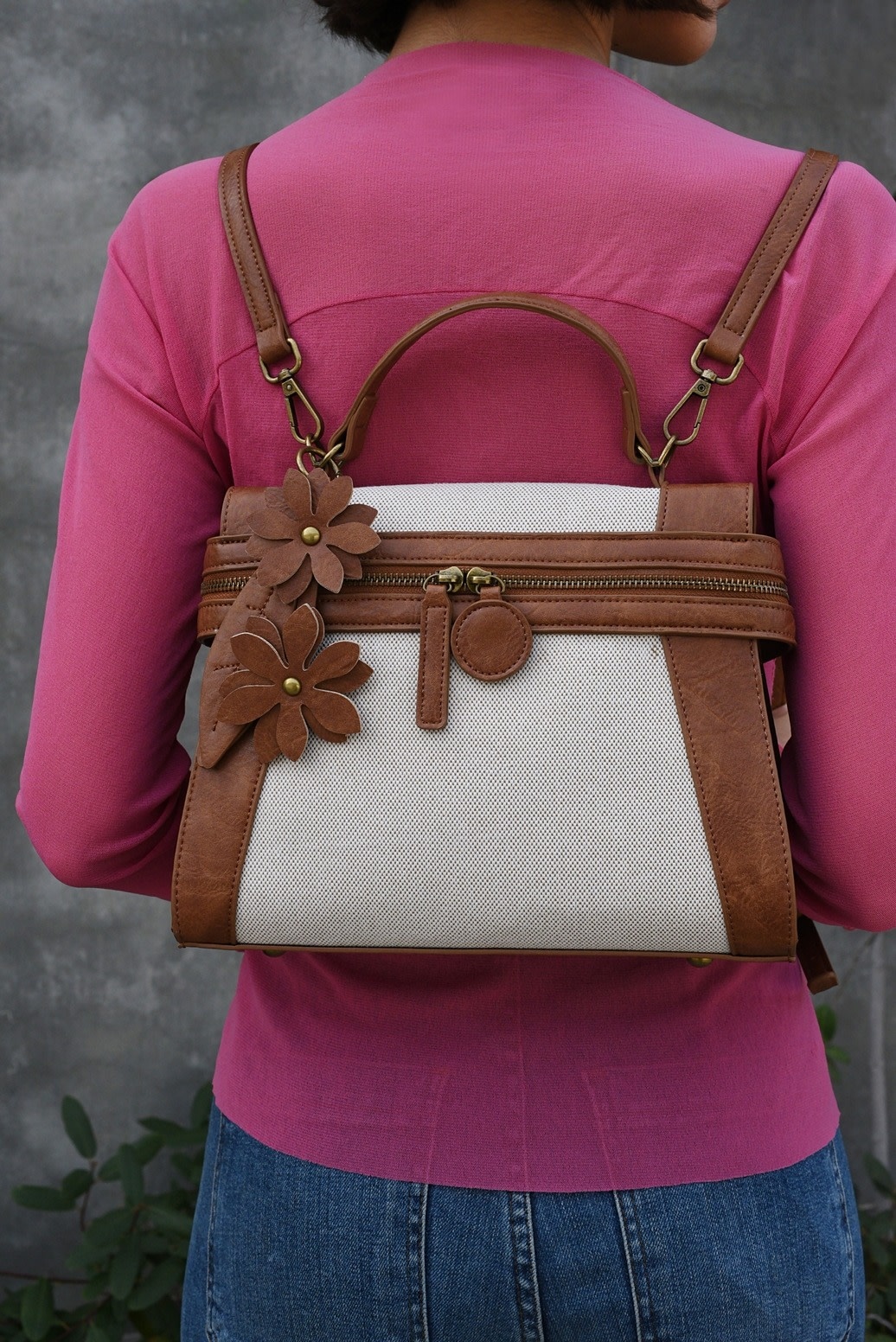 Liz Soto Emma Brown Linen Handbag (crossbody or backpack)