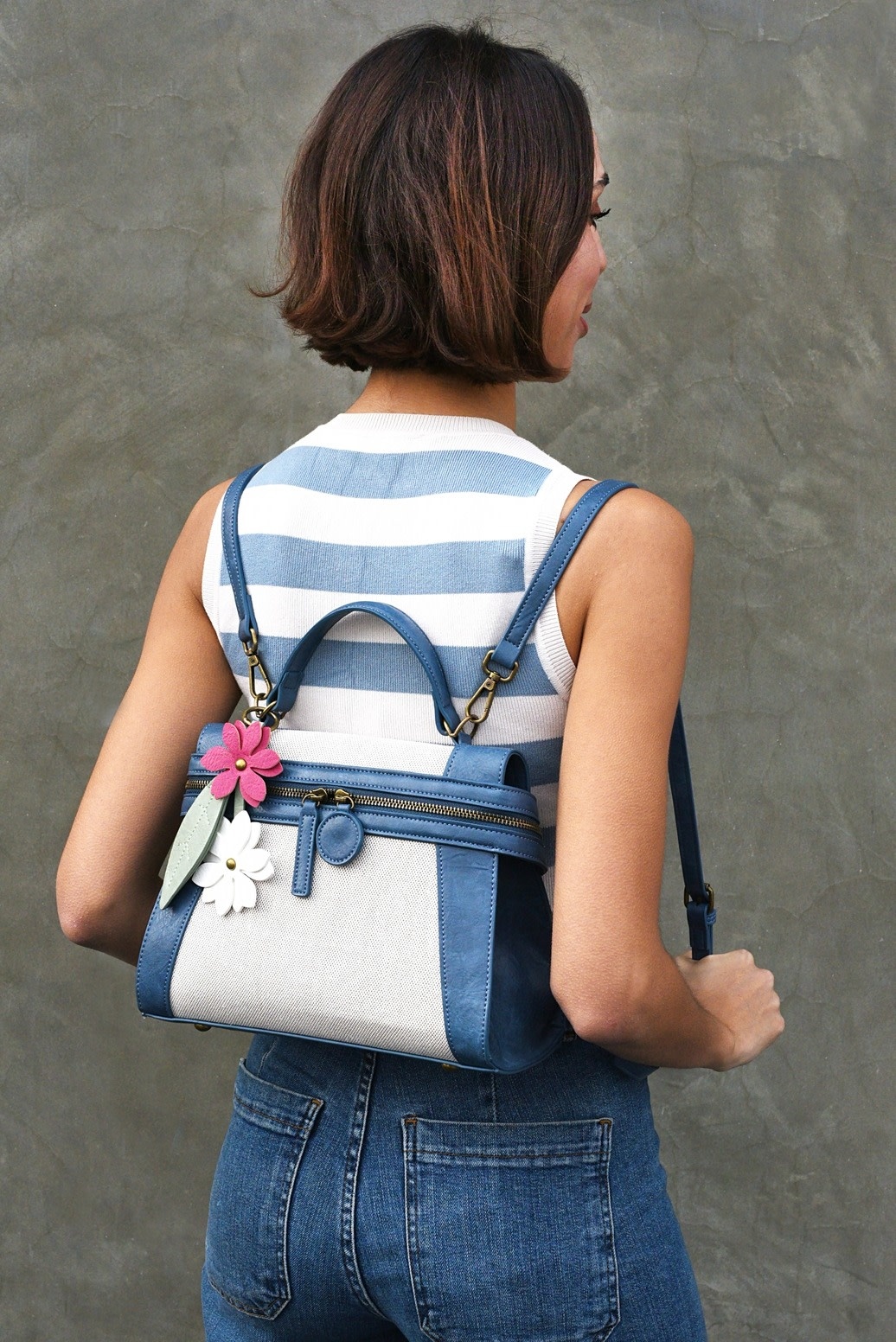 Liz Soto Emma Navy Linen Handbag (crossbody or backpack)