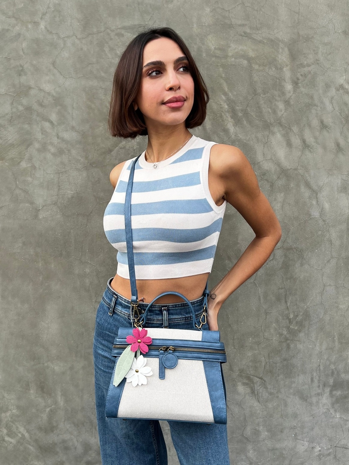 Liz Soto Emma Navy Linen Handbag (crossbody or backpack)