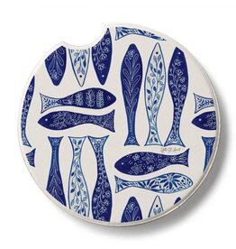 CounterArt and Highland Home Blue Fish Stone Car Coaster
