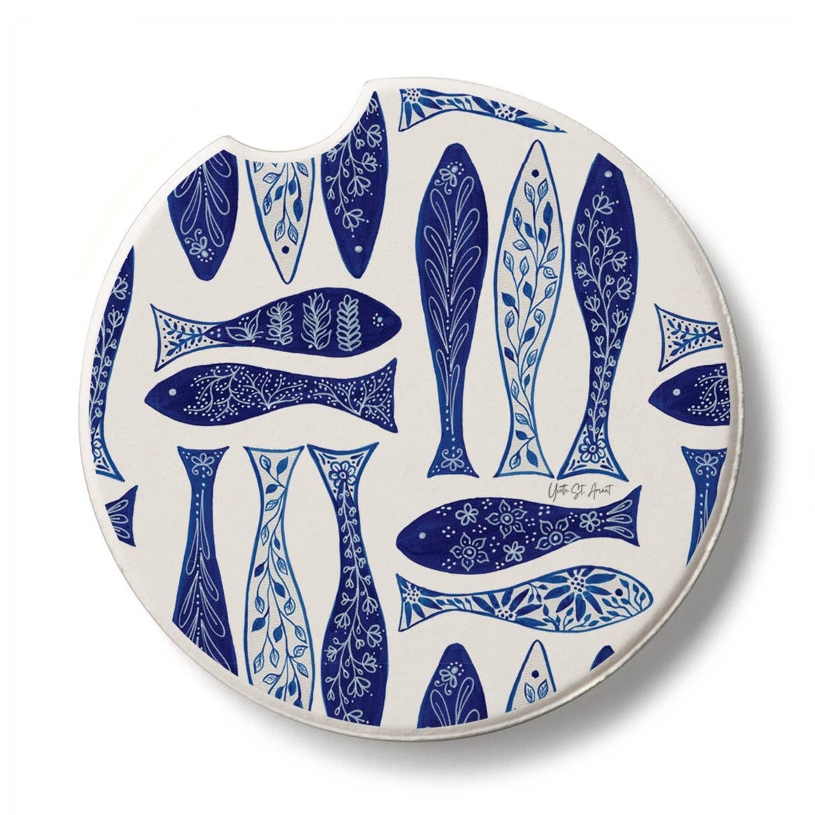 CounterArt and Highland Home Blue Fish Stone Car Coaster