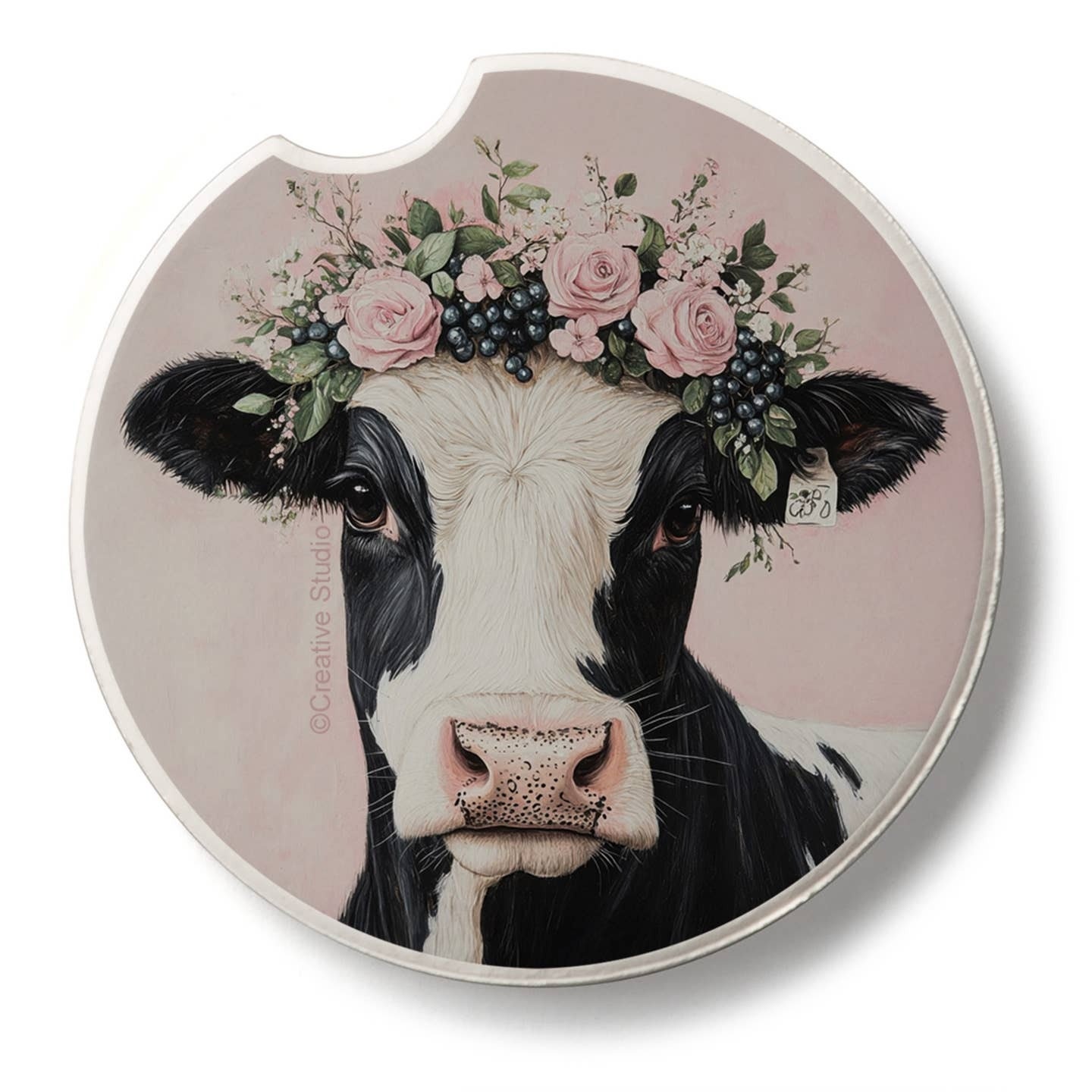 CounterArt and Highland Home Charming Cow Single Stone Car Coaster
