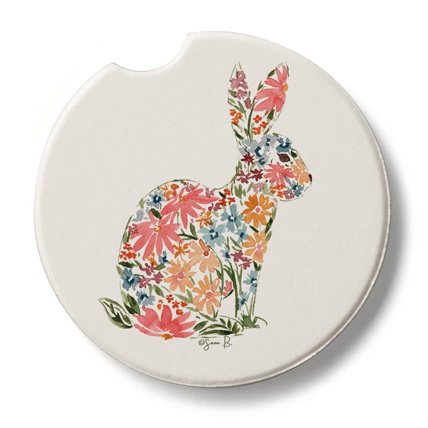 CounterArt and Highland Home Floral Bunny Stone Car Coaster