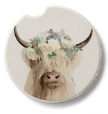 CounterArt and Highland Home Floral Cow Stone Car Coaster