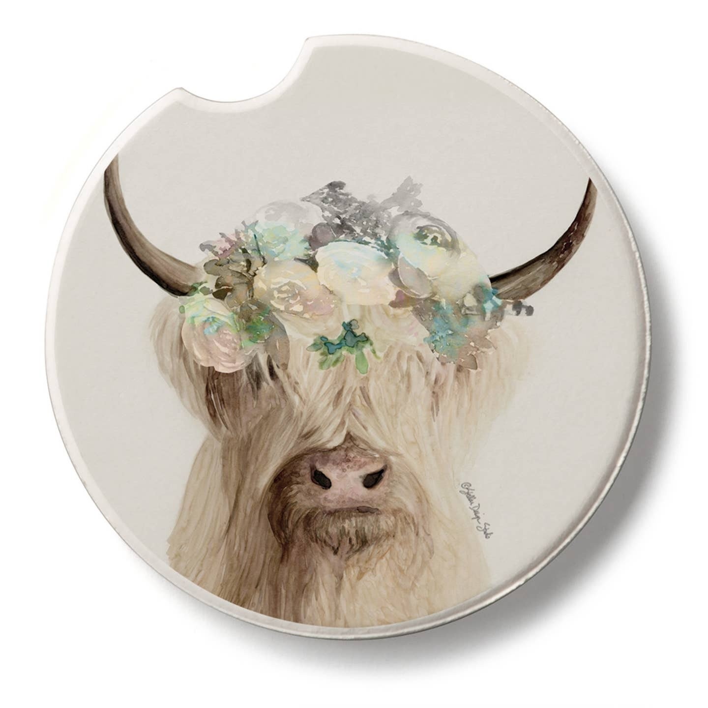 CounterArt and Highland Home Floral Cow Stone Car Coaster