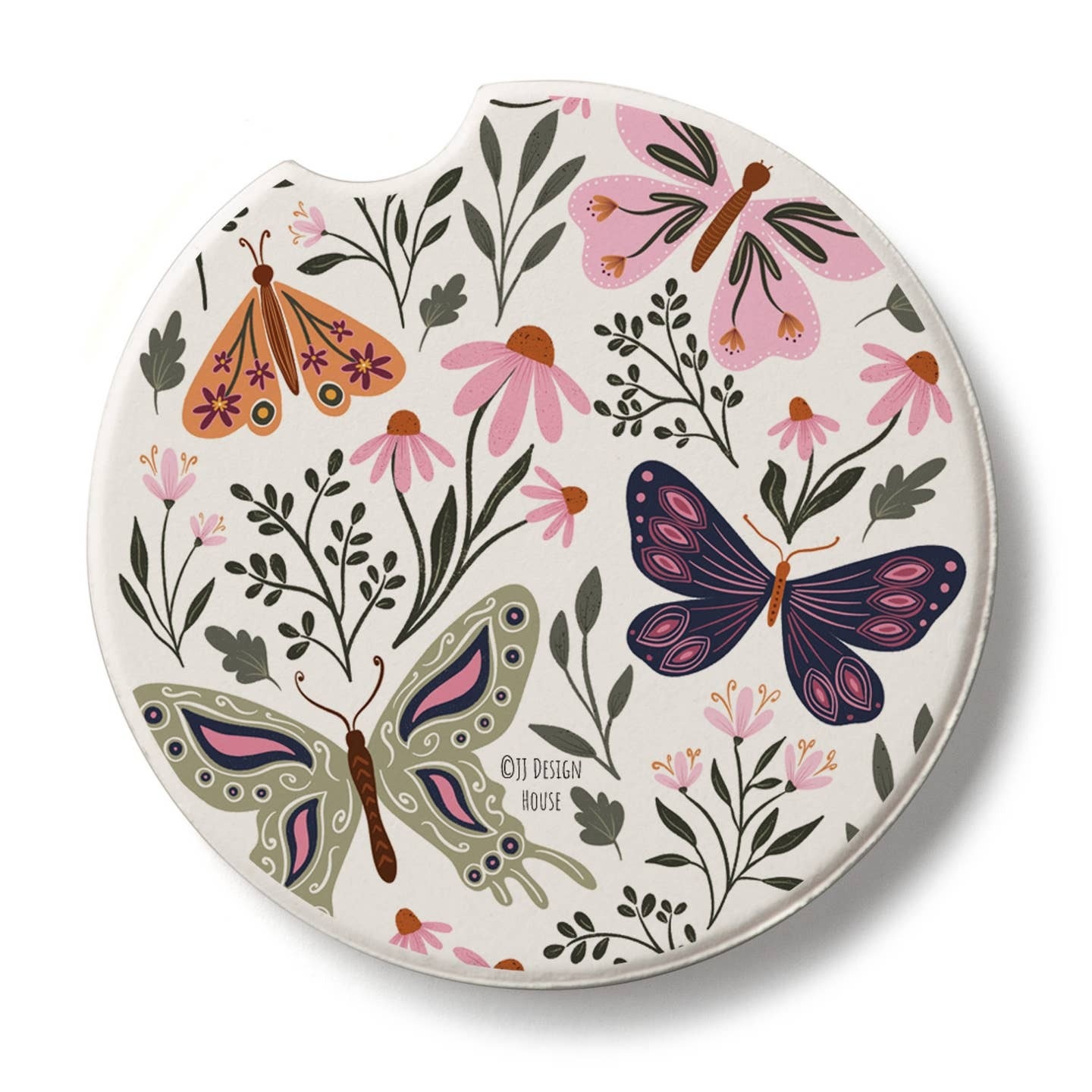 CounterArt and Highland Home Flutter Blooms Stone Car Coaster