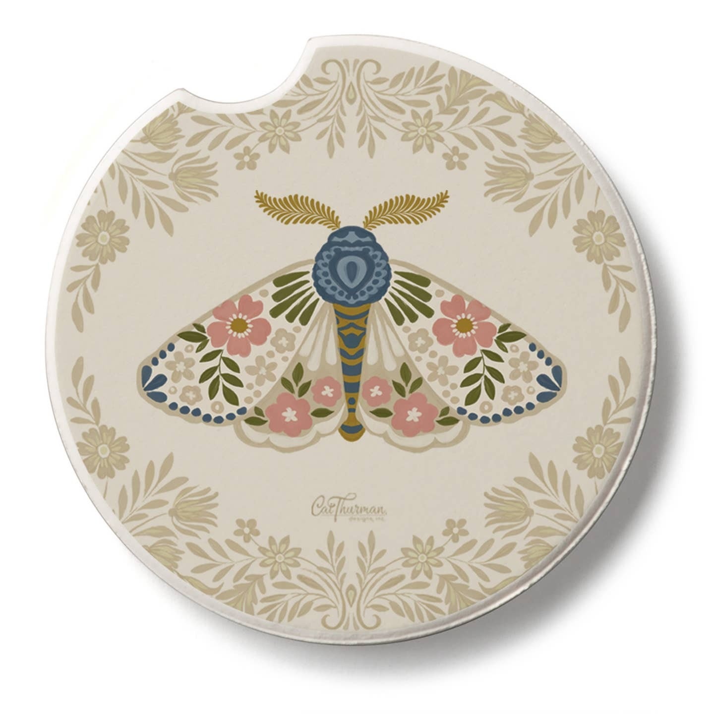 CounterArt and Highland Home Folkloric Moth Stone Car Coaster