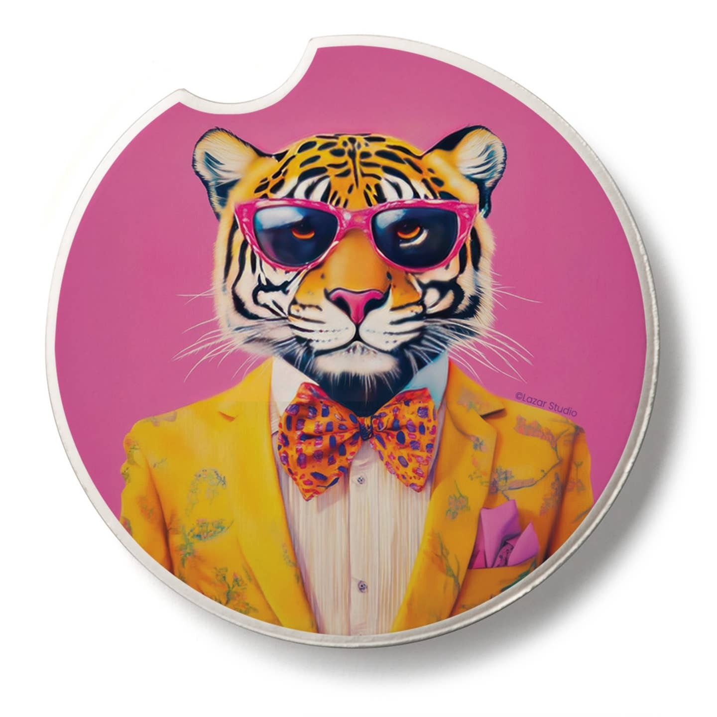 CounterArt and Highland Home Joyful Jungle Cat Stone Car Coaster