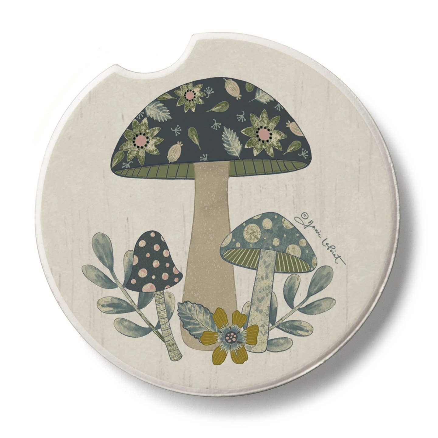 CounterArt and Highland Home Patterned Mushroom Stone Car Coaster