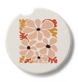 CounterArt and Highland Home Peach Floral Stone Car Coaster