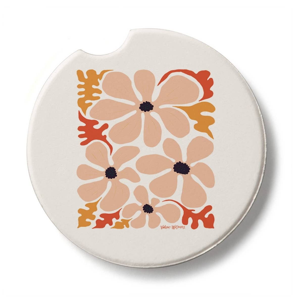 CounterArt and Highland Home Peach Floral Stone Car Coaster