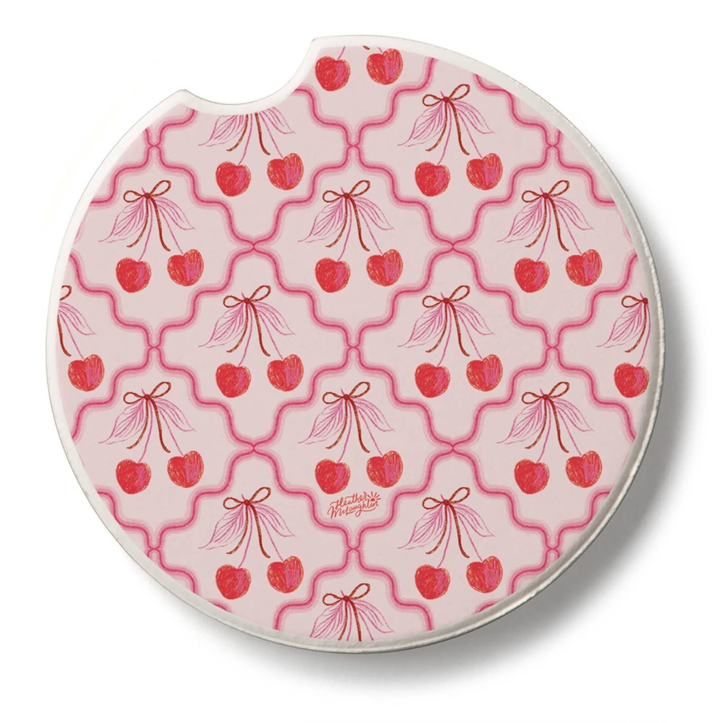 CounterArt and Highland Home Sketched Cherries Stone Car Coaster