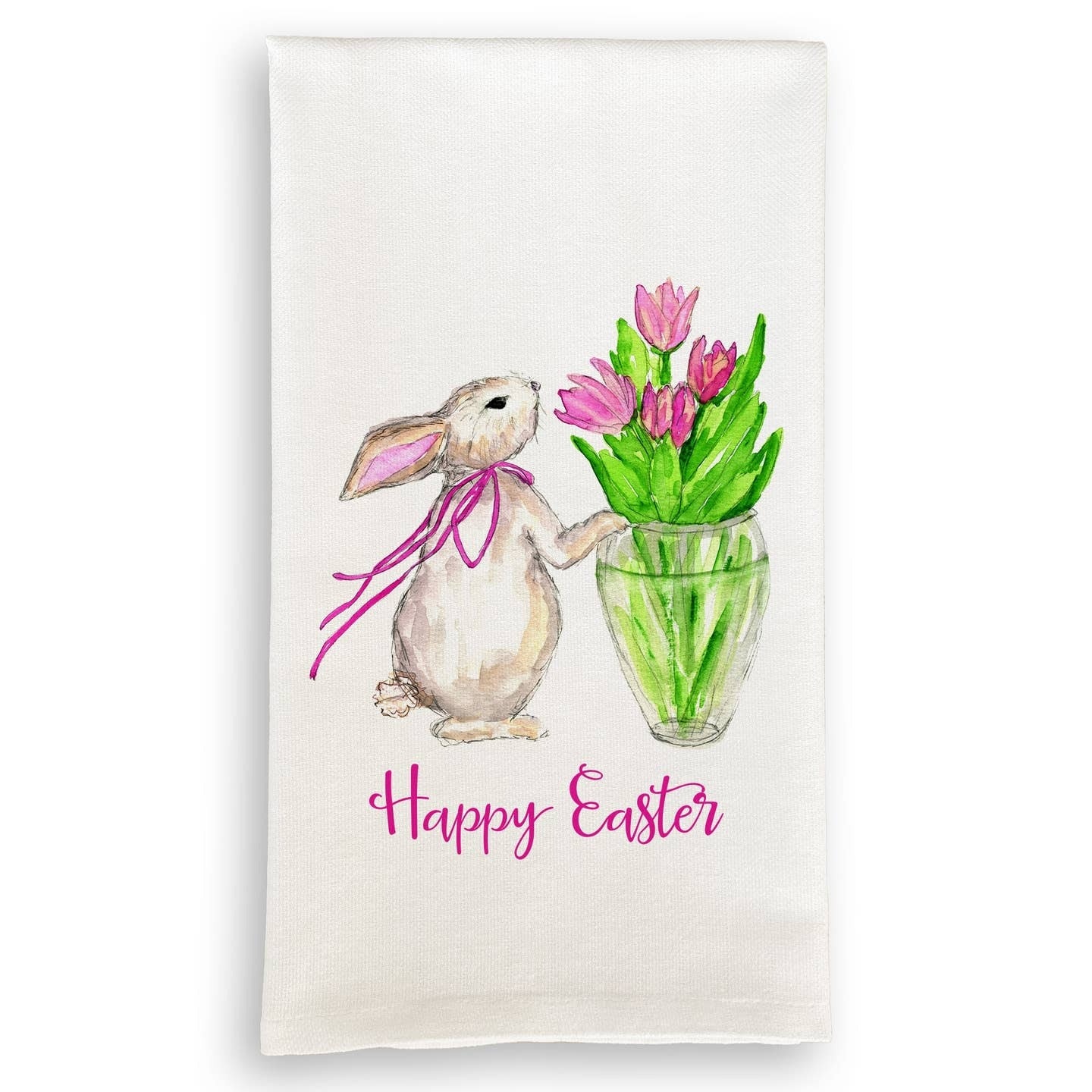 French Graffiti Easter Bunny with Tulips Tea Towel