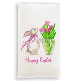 French Graffiti Easter Bunny with Tulips Tea Towel