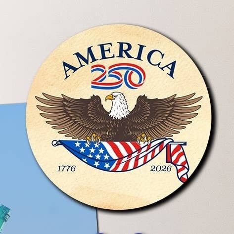 Round America250 Magnet w Eagle and Flag