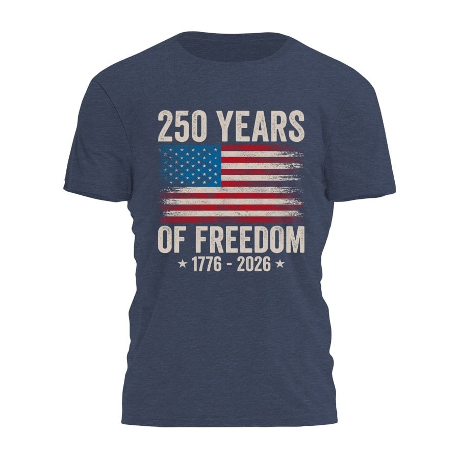 I Love My Freedom Heather Navy 250 Years of Freedom Tee