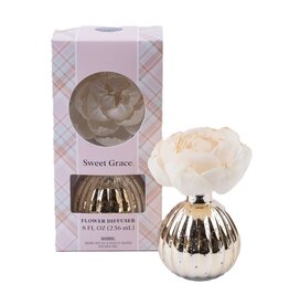 Bridgewater Candle Company Sweet Grace Flower Diffuser Mercury Glass Vase, White Flower (Plaid Box)