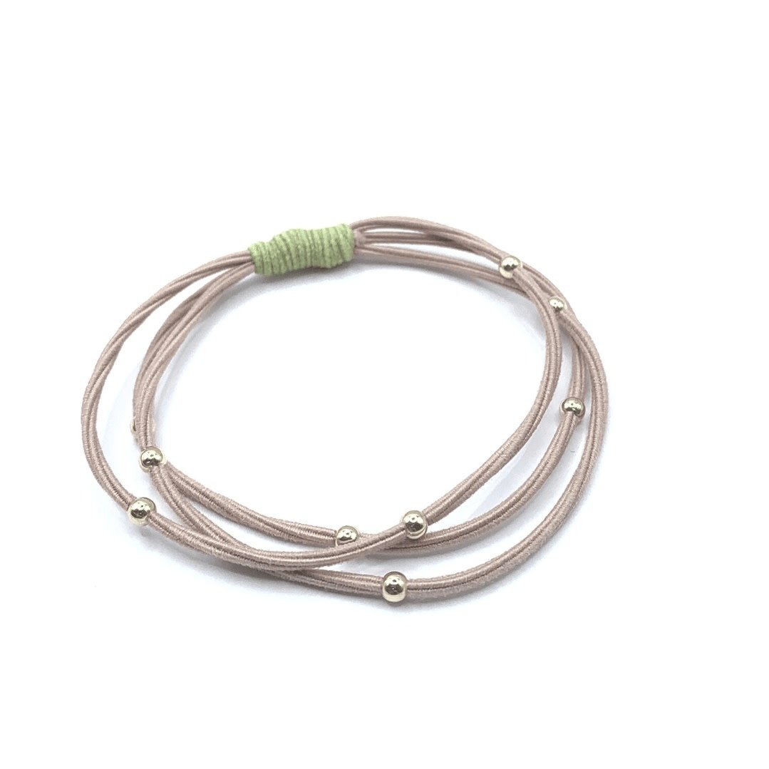 Erin Gray Single Water Pony 3mm Gold Waterproof Hair Band in Peach and Light Green (#S7)
