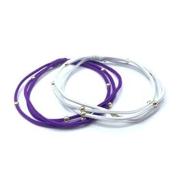 Erin Gray 3mm Gold Water Pony Waterproof Bracelet Hair Bands in Purple and White (#11)