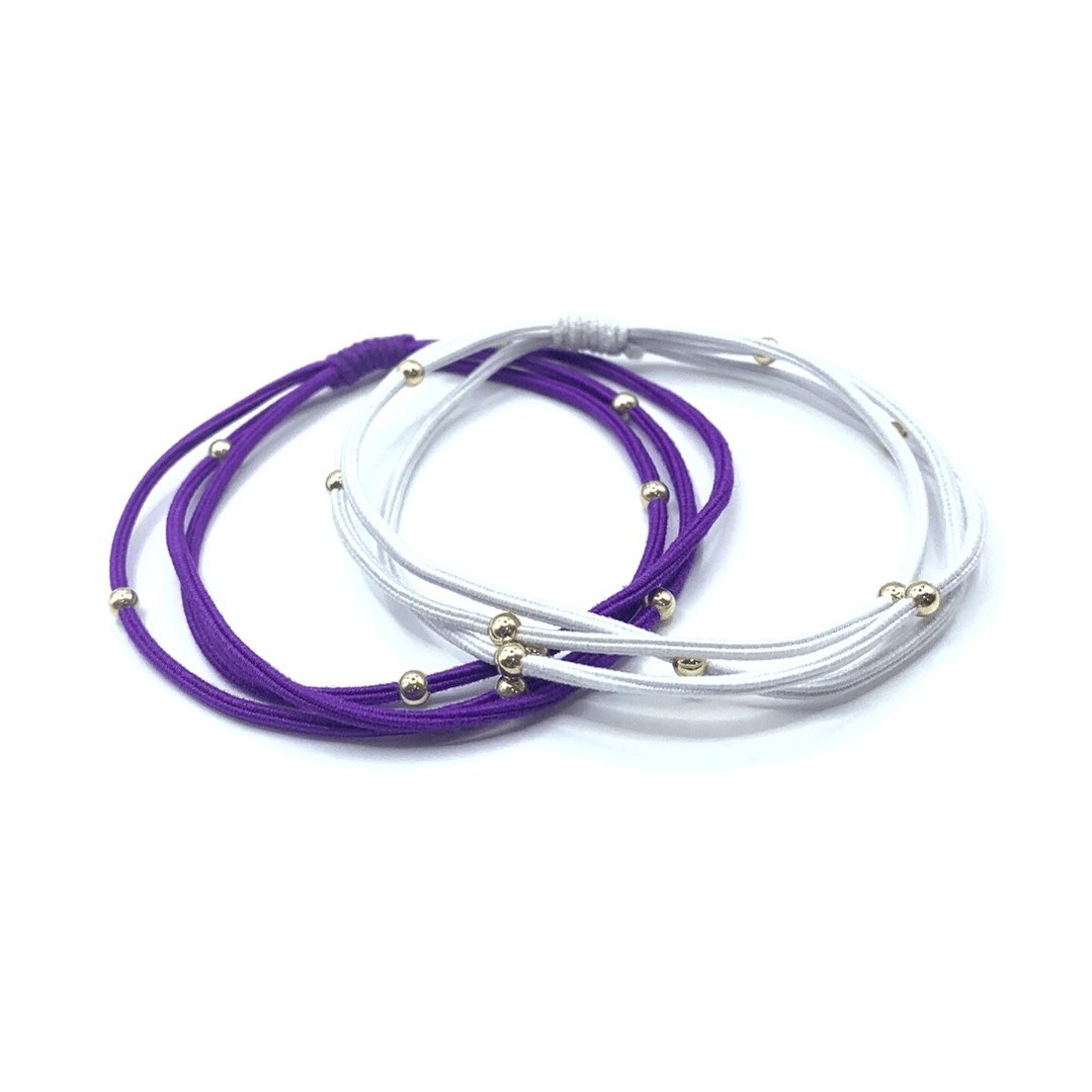 Erin Gray 3mm Gold Water Pony Waterproof Bracelet Hair Bands in Purple and White (#11)