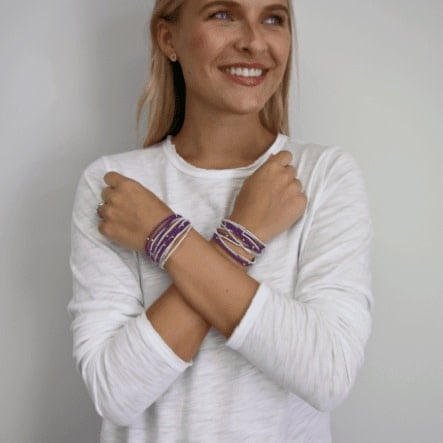 Erin Gray 3mm Gold Water Pony Waterproof Bracelet Hair Bands in Purple and White (#11)
