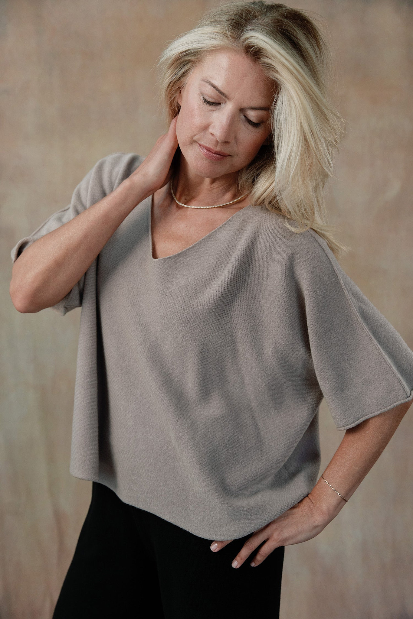 Cobblestone Living Taupe Coletta Short Sleeve Sweater