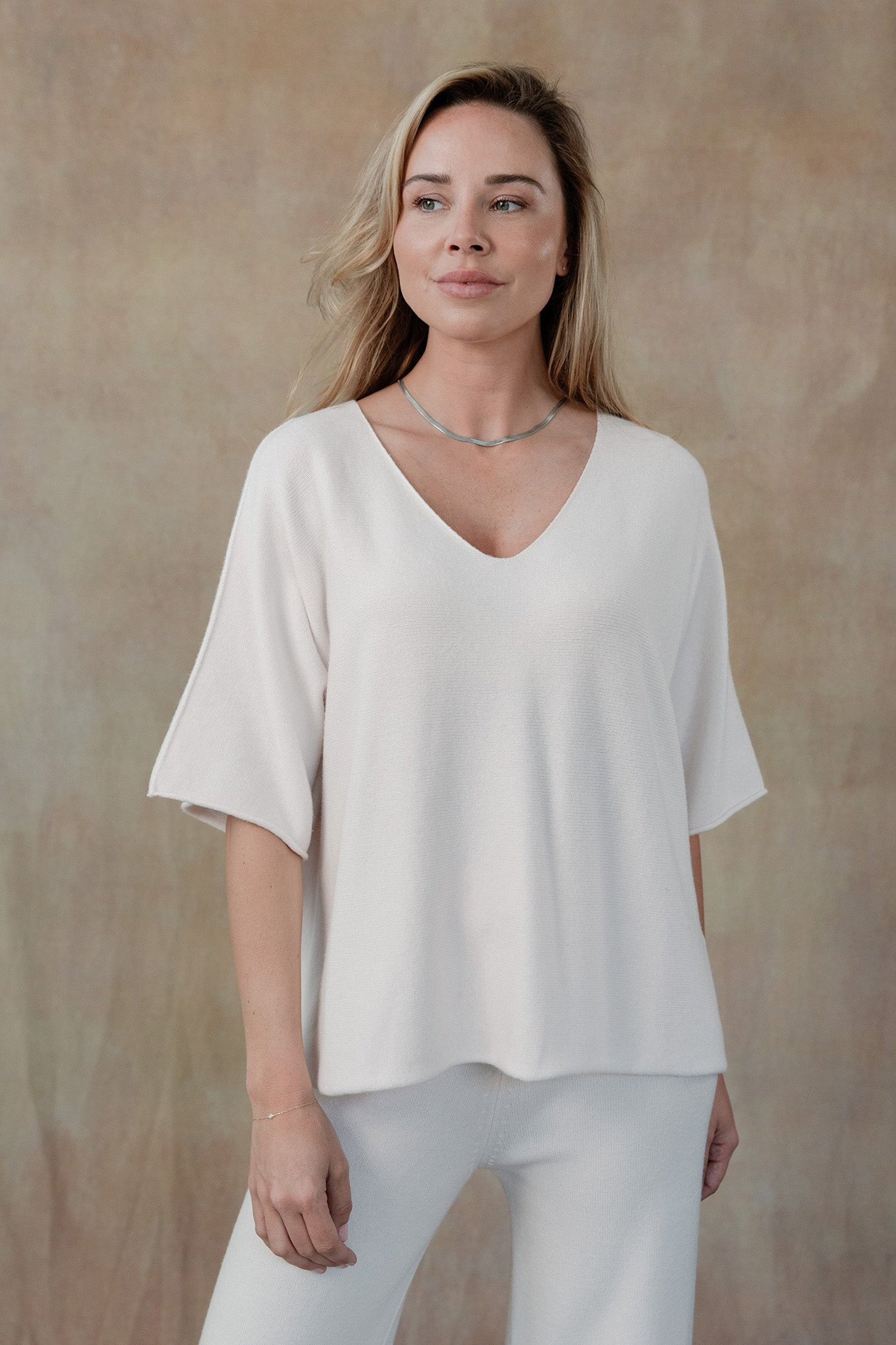 Cobblestone Living Ivory Coletta Short Sleeve Sweater